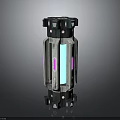 Futuristic Transparent Casing Device With Blue Vertical Strip And Purple Lines