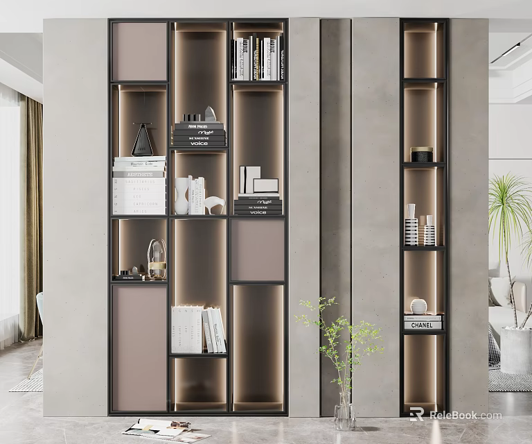 Modern Decorative Cabinet With Open Shelves Books And Decorative Items 3d model 