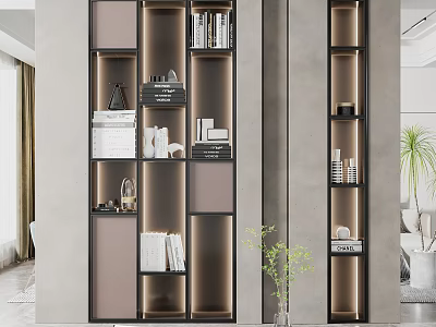 Modern Decorative Cabinet With Open Shelves Books And Decorative Items 3d model