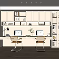 Modern Study Room Interior With Dual Desks Computers Chairs And Built In Bookshelves