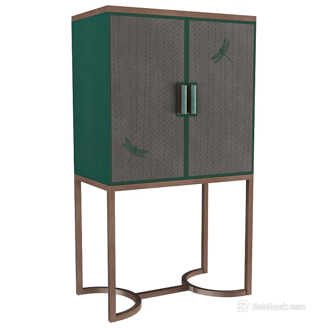 Modern Entryway Cabinet Sideboard With Double Doors Dragonfly Patterns And Metal Stand 3d model 