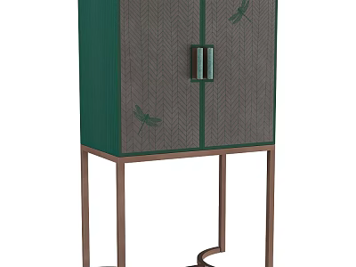 Modern Entryway Cabinet Sideboard With Double Doors Dragonfly Patterns And Metal Stand 3d model