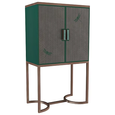 Modern Entryway Cabinet Sideboard With Double Doors Dragonfly Patterns And Metal Stand 3d model