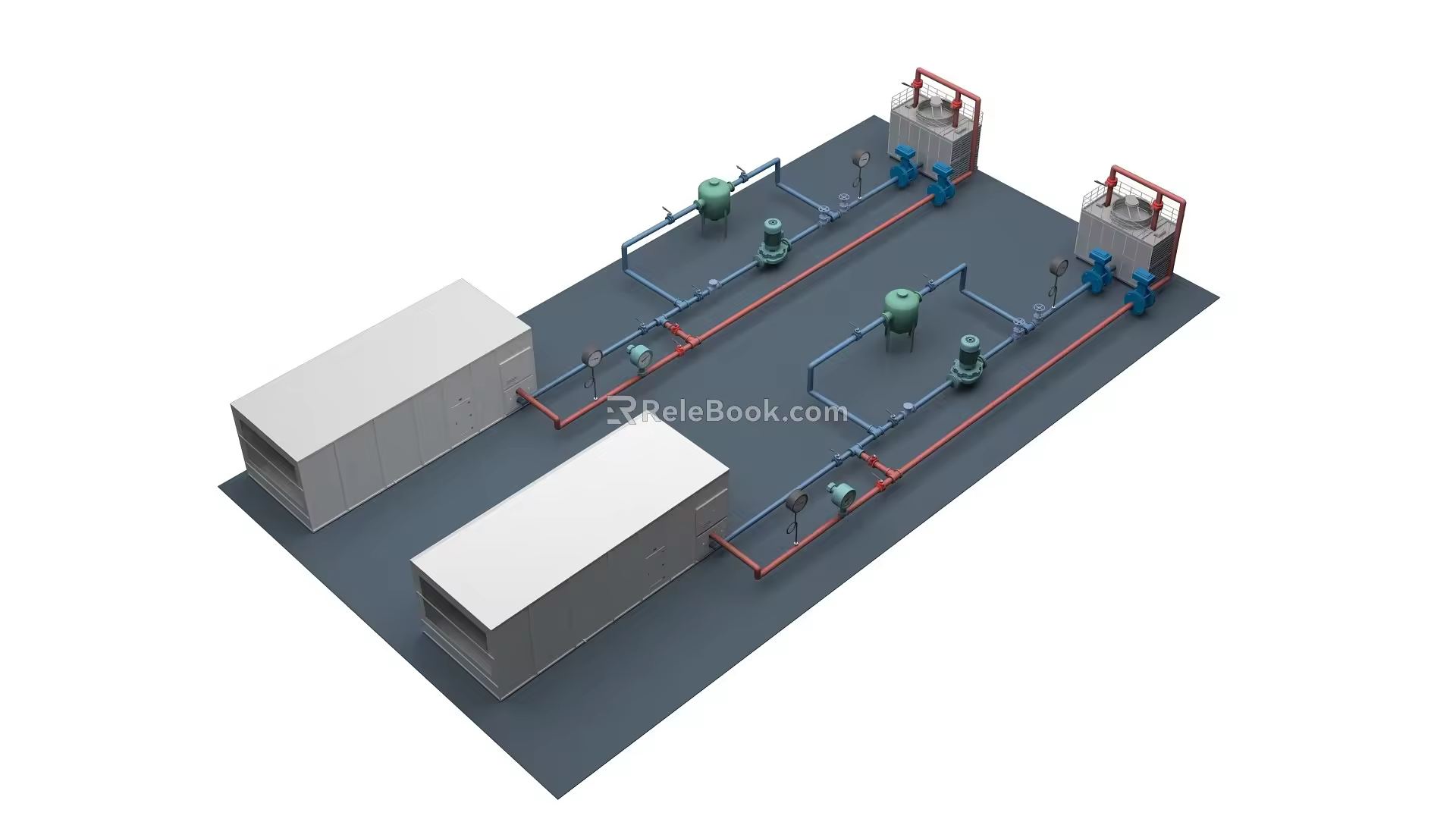 Direct expansion unit cooling tower operation 3d model