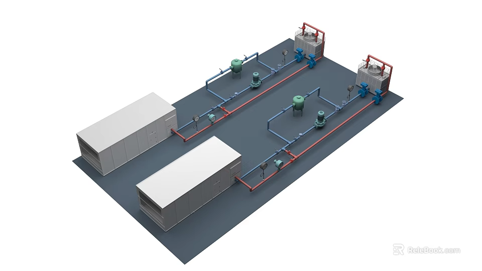 Industrial Equipment System With Connected Pipes Control Cabinets And Processing Units 3d model 