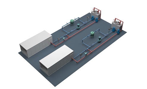 Direct expansion unit cooling tower operation 3d model