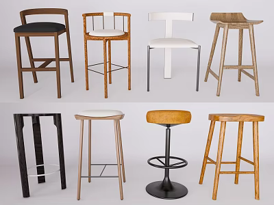 Various Stylish Bar Stools With Different Designs And Materials For Home Use 3d model