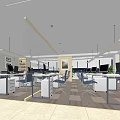 Public Office Space With Modern Desks Computers Hanging Lights And Open Layout 3d model