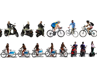 People Using Multiple Transportation Options Such As Scooters Bicycles And Electric Vehicles 3d model