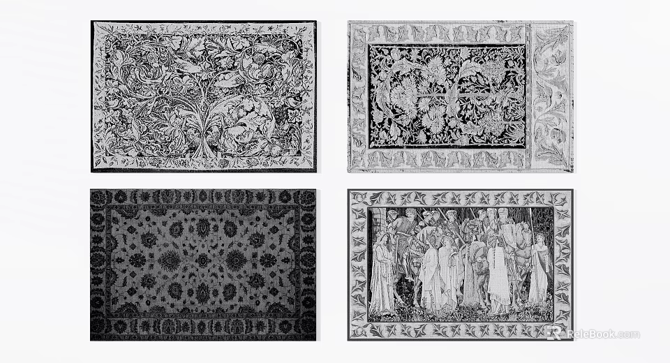 Square Rugs Featuring Floral Geometric and Figurative Patterns for Home Decor 3d model 