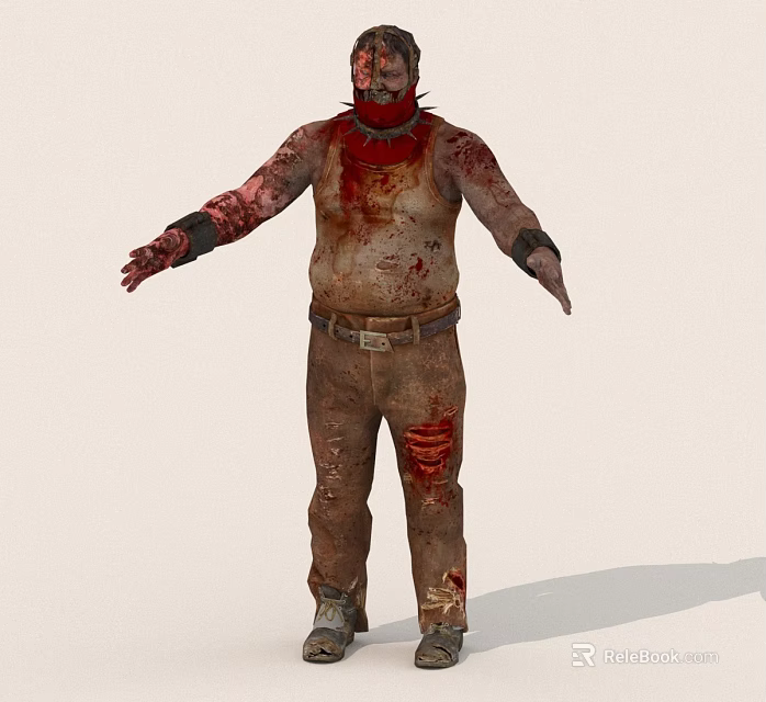 Bloody Zombie Character with Tattered Brown Pants and Bandaged Arms and Bloodstains 3d model 