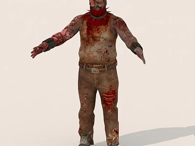 Bloody Zombie Character with Tattered Brown Pants and Bandaged Arms and Bloodstains 3d model