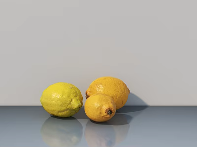 Fresh Ripe Lemons Placed On Smooth Shiny Surface With Natural Shadows 3d model