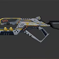 Futuristic Weapon With Yellow White And Gray Mechanical Design And Detailed Buttons