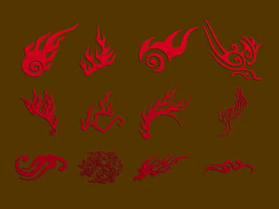 Collection Of Red Flame Design Elements On Brown Background For Decor 3d model