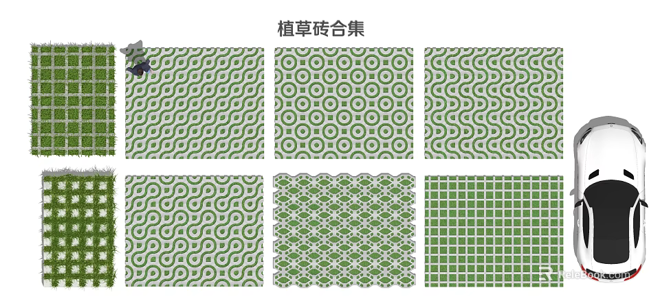 Grass Pattern Floor Tiles Collection With Various Design Styles And Patterns 3d model 