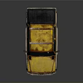 Yellow Rusty Pickup Truck With Weathered Exterior And Roof Rack On Dark Background