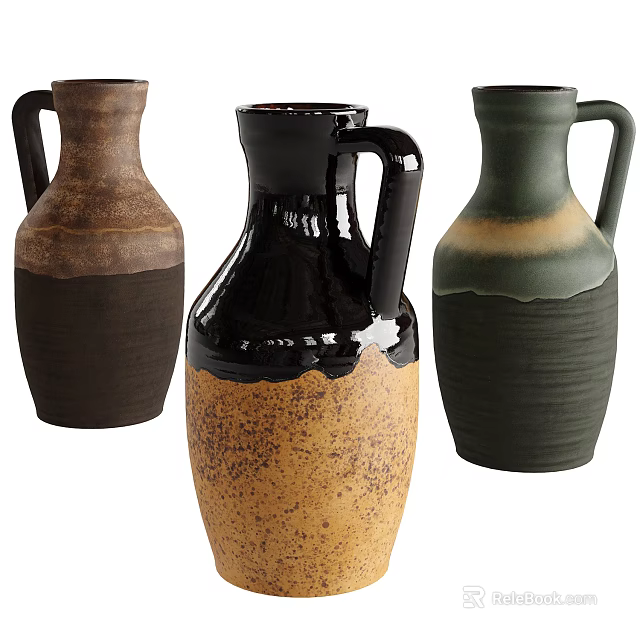 Handcrafted Ceramic Vases With Handles Various Colors And Textured Surfaces For Decor 3d model 