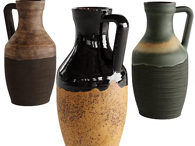 Handcrafted Ceramic Vases With Handles Various Colors And Textured Surfaces For Decor 3d model