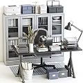 Modern Office Desk And Chair Set With Globe Books And Desk Lamp