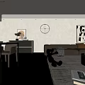 Modern Living and Dining Room Interior With Sofa Coffee Table Plants Chandelier Paintings And Clock