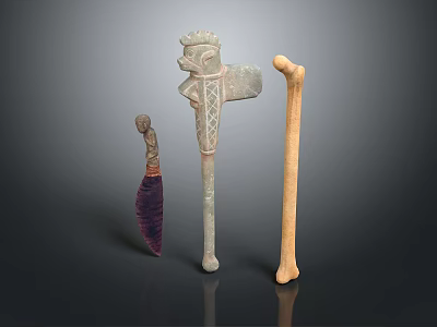 Household Items With Carved Patterns Wooden Handle And Purple Decorative Parts 3d model