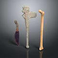 Household Items With Carved Patterns Wooden Handle And Purple Decorative Parts