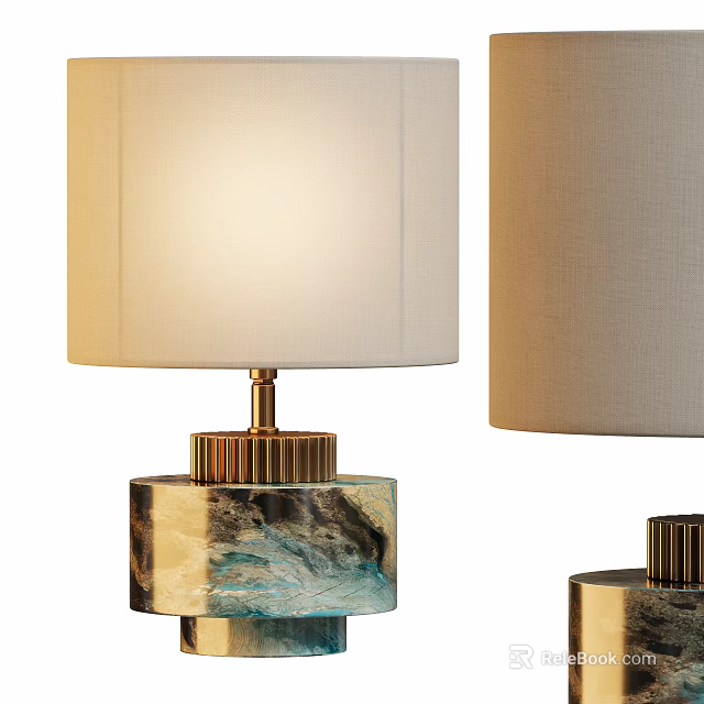 Elegant Modern Table Lamp With Brass Base And Marble Texture Fabric Lampshade 3d model 