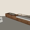 Elegant White And Wooden Sofa Bench With Metal Rail And Ambient Lighting