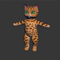Cute Orange Spotted Cartoon Cat With Green Eyes Standing Arms Outstretched