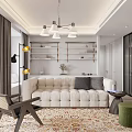 Modern Dining and Living Area Interior with Open Concept Table Chairs Pendant Light and Cabinets