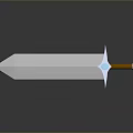 3D Fantasy Sword With Blue Blade Orange Hilt And White Decorative Gem