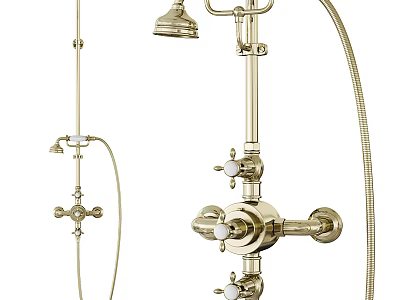 Elegant Brass Shower Faucet System With Overhead And Handheld Spray Heads 3d model