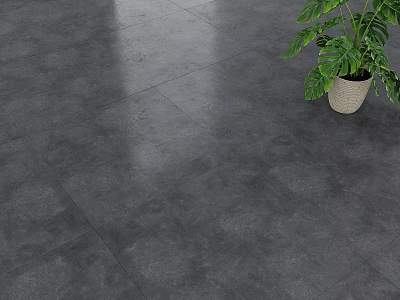 Modern Gray Textured Floor Tiles with Green Plant and Light Planter 3d model