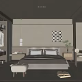 Modern Bedroom Interior Design With Bedside Tables Geometric Wall Art And Neutral Rug