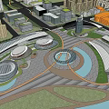 Urban Commercial Landscape With Riverside Buildings Green Spaces And Modern Architecture