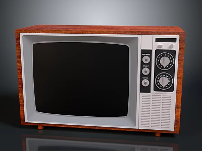 Vintage Electronic Television With Wooden Case White Frame And Control Dials 3d model