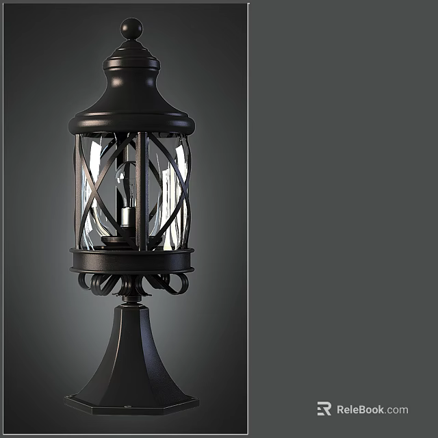 Black Outdoor Lantern Light With Glass Shade And Decorative Metal Design 3d model 