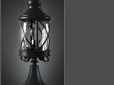 Black Outdoor Lantern Light With Glass Shade And Decorative Metal Design 3d model