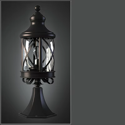 Black Outdoor Lantern Light With Glass Shade And Decorative Metal Design 3d model