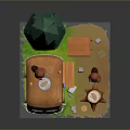 Cute Food Truck Scene With Squirrel Pine Tree Wooden Shed And Stump Table
