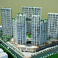 Modern High Rise Residential Buildings Featuring Commercial Podium And Green Spaces