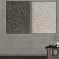 Abstract Wall Art With Line Patterns On Grey Wall And Side Table Decorations 3d model