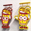 Red And Yellow Milk Tea Cup Cartoon Character Logo With Cute Eyes And Arms