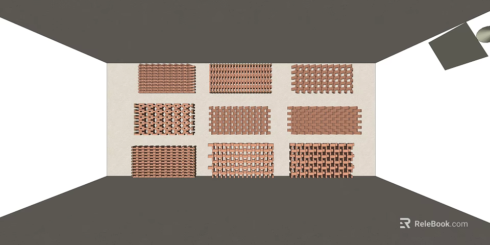 Interior Wall With Various Brown Grid Design Decorative Panels Arranged In Three Rows Three Columns 3d model