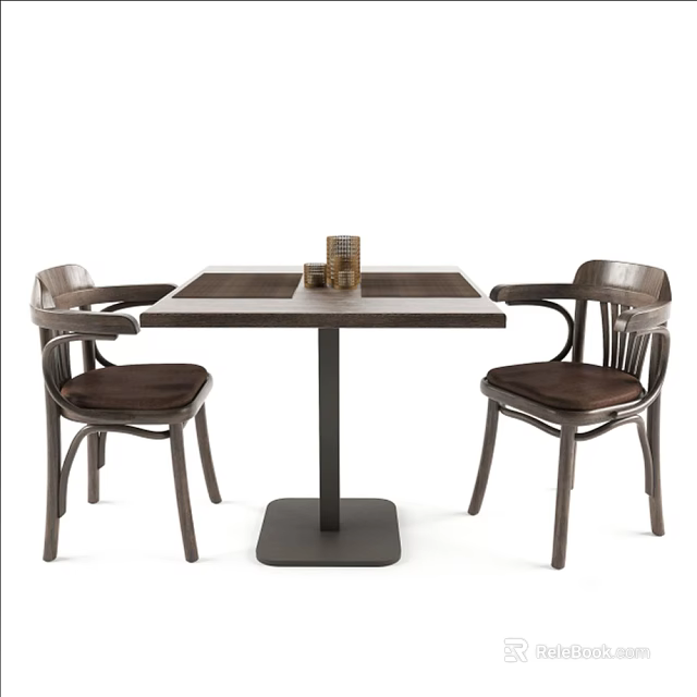 Modern Square Table With Armchairs Brown Cushions And Black Base Design 3d model