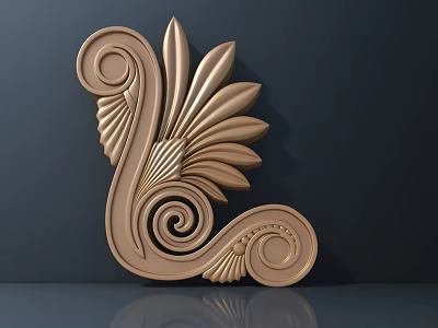 Intricate Golden Carved Ornament with Scrolls and Leaf Patterns for Decorative Use 3d model