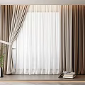 Modern Neutral Thick And Sheer Window Curtains With Potted Plant And Books