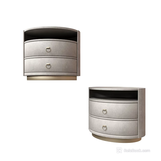 Modern Style Light Gray Bedside Tables With Two Drawers And Gold Base 3d model 