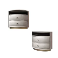 Modern Style Light Gray Bedside Tables With Two Drawers And Gold Base